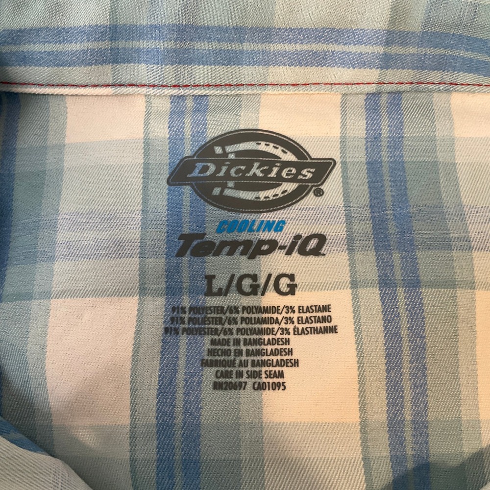 Dickies Cooling Utility Shirt Men L Blue White Polyester Temp-IQ UPF 40+ Outdoor - Picture 3 of 12